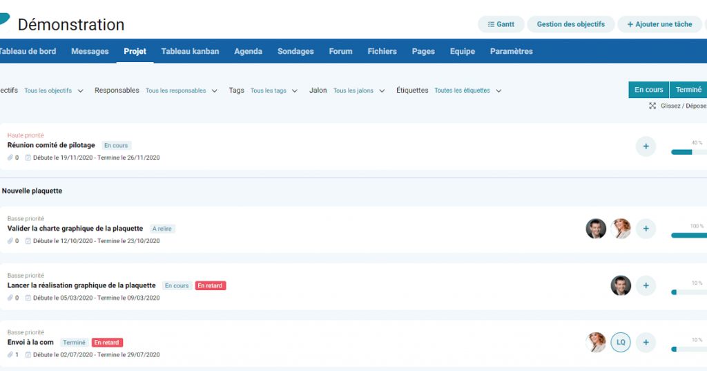 gestion de projet sur l'outil collaboratif Acollab