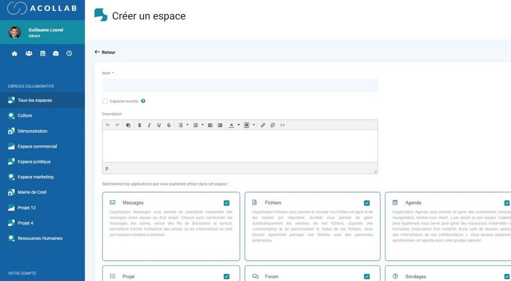 création d'espace collaboratifs